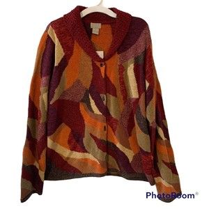 Sigrid Olsen Sport Cardigan Sweater Shawl Collar Silk Wool Blend Orange Pink XL